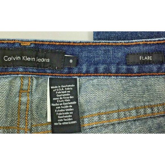 Calvin Klein Flare Jeans Womens Size 8 Medium Wash Denim Distress Mid Rise - Picture 3 of 11